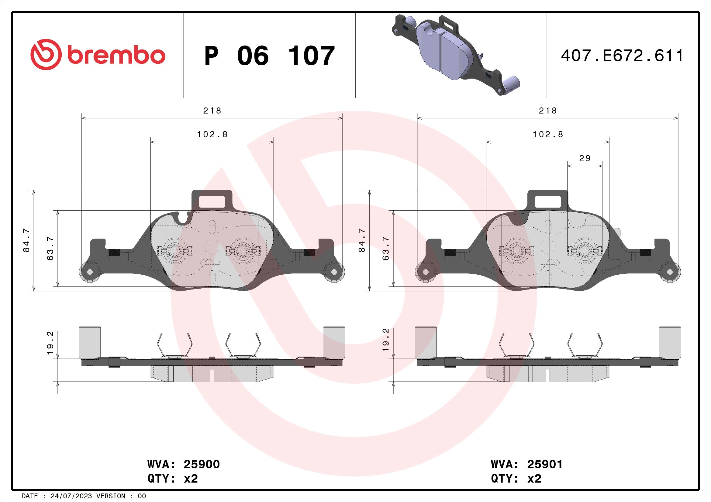 A.B.S. P 06 107 BREMBO Bremsbelagsatz, Scheibenbremse
